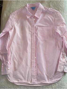 Draper James Pink and White Striped Button-Down Shirt